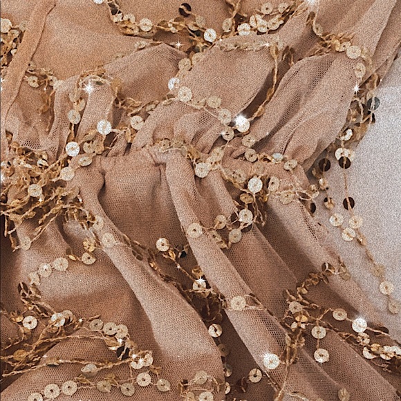 Gold Sequined V-Neck Dress | Size 6 - Picture 2 of 3